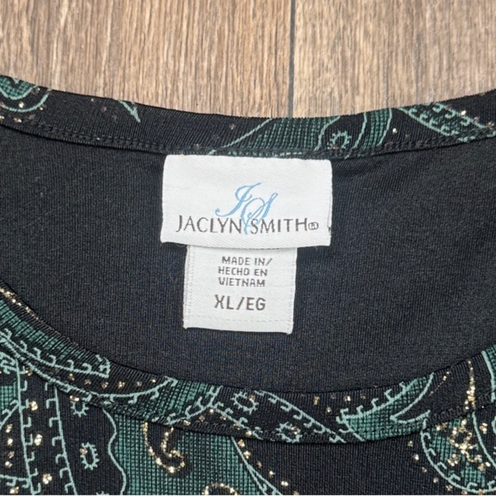 Jaclyn Smith Black and Green Paisley Short Sleeve Top Women’s Size XL - Picture 2 of 13
